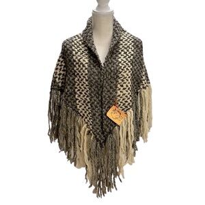 The Black Sheep‎ Handspinning Weaving Made in Ireland Open Poncho Cape Fringe